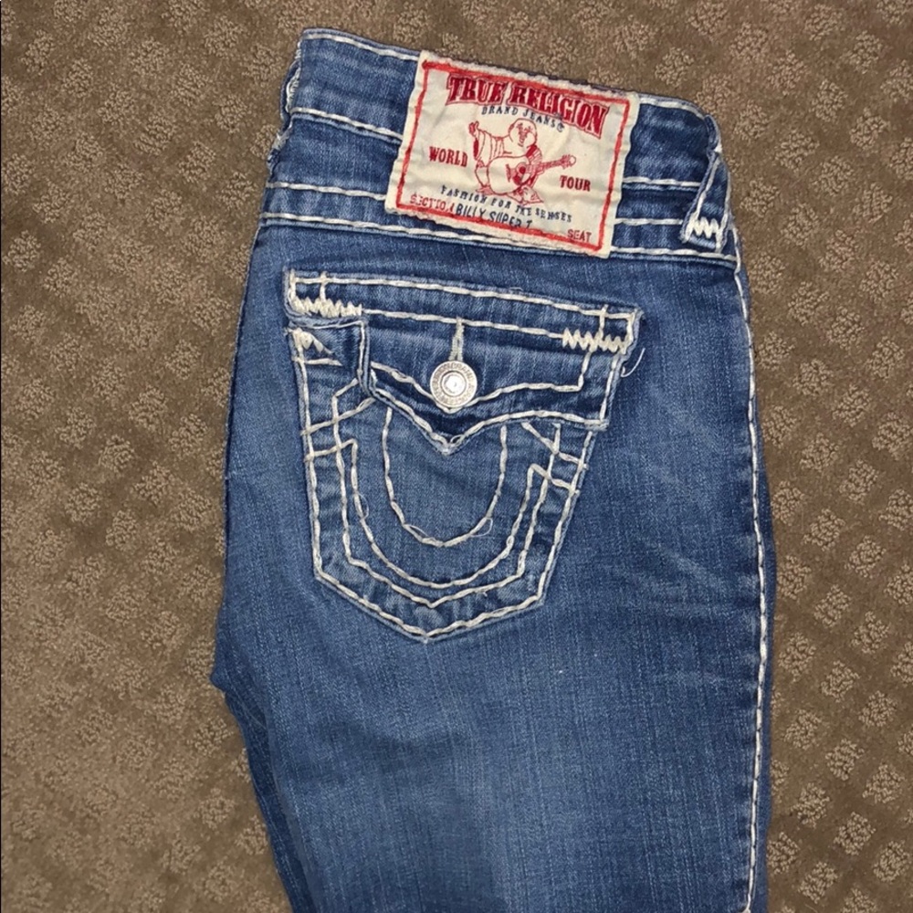 True religion medium wash worn fashion jeans